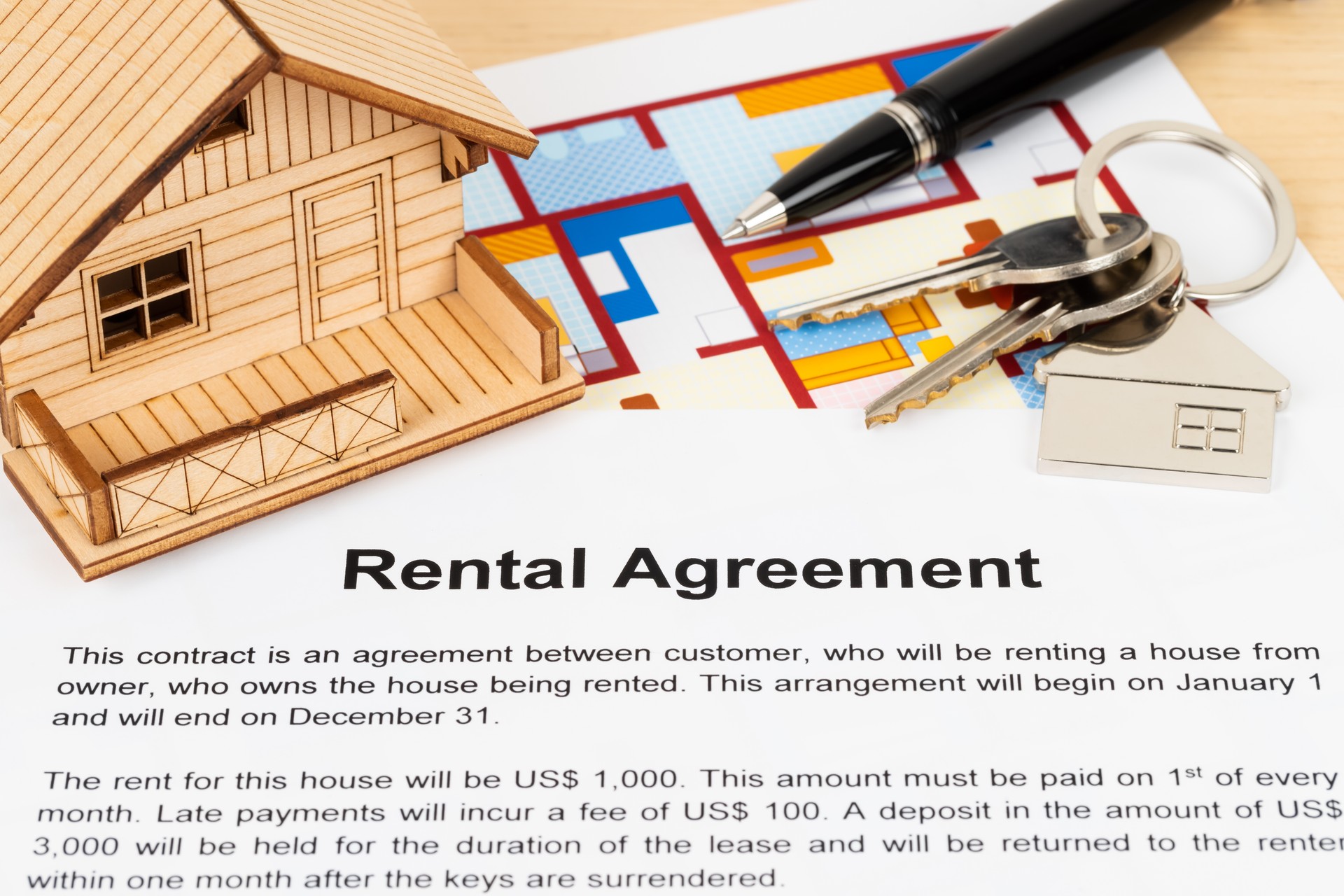 Rental agreement paperwork; document is mock-up